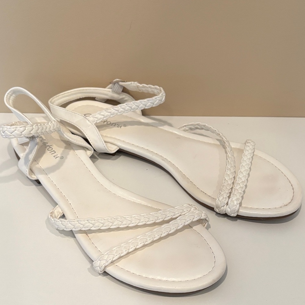 Greatonu Women's White Braided Sandals